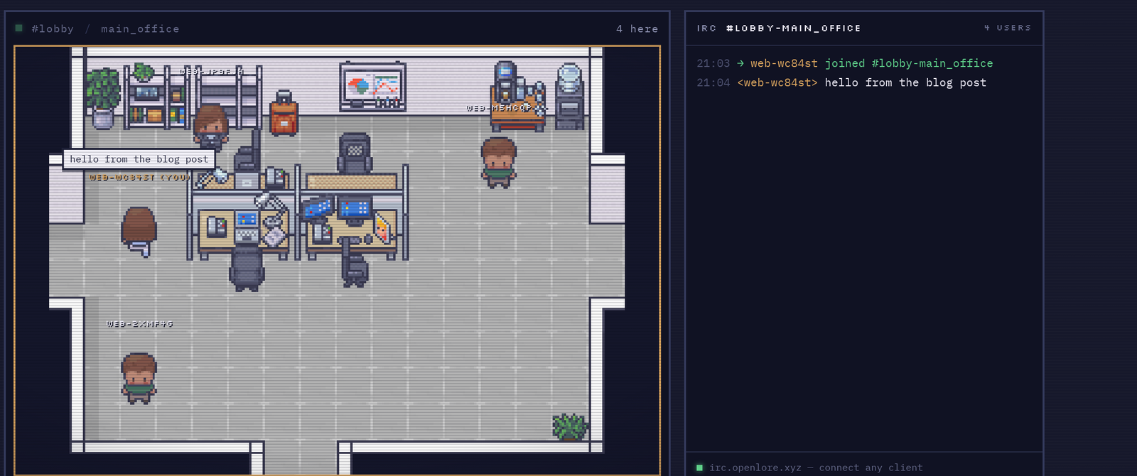 A speech bubble in the room and the same line arriving over IRC