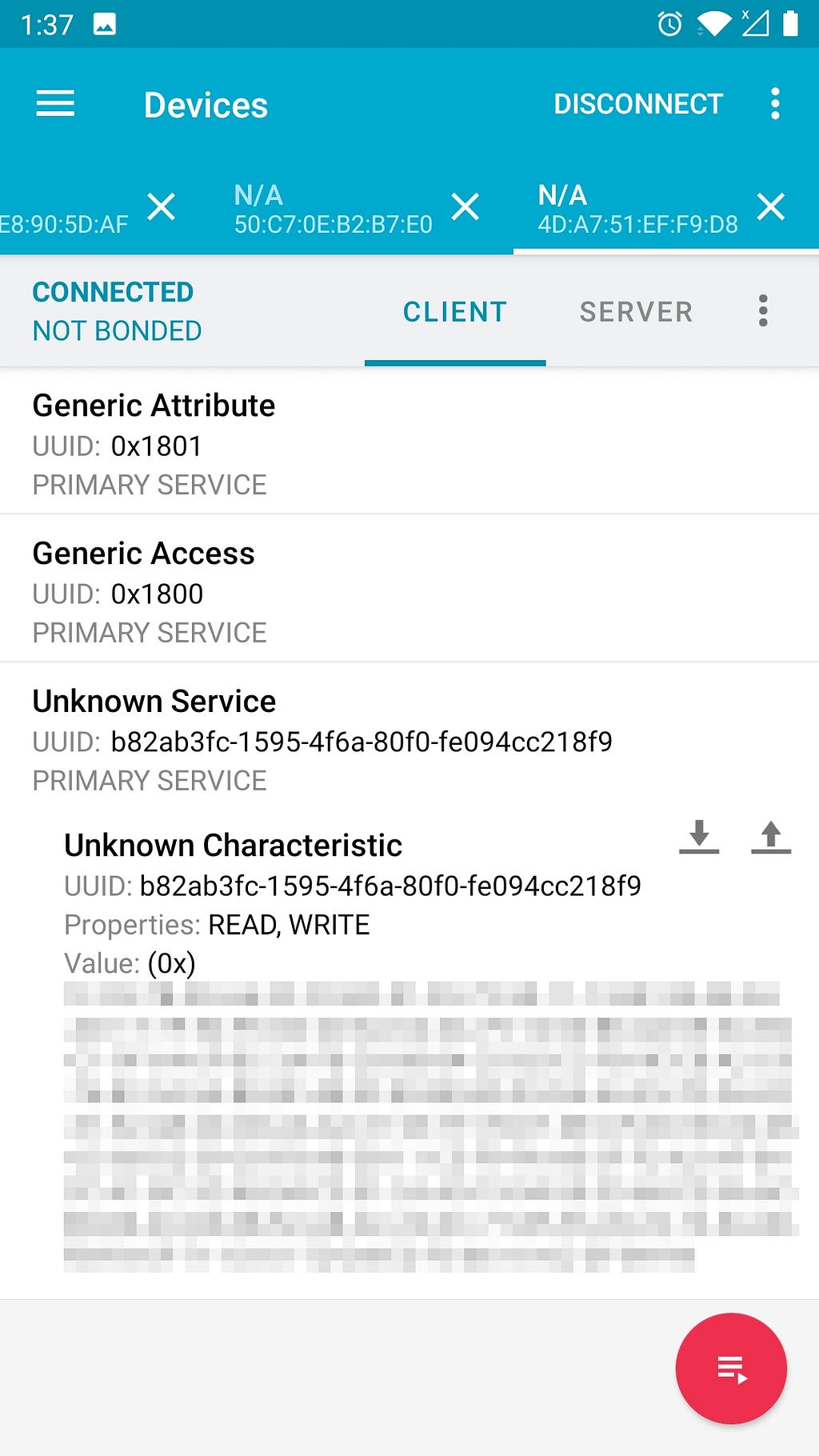GATT characteristics read with nrfconnect